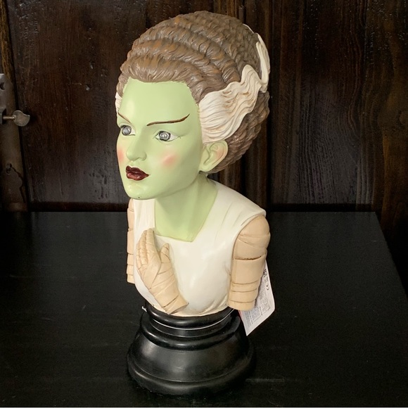 Bride of Frankenstein Bust Light Up Ceramic Halloween Decor Green Skin - Picture 5 of 15